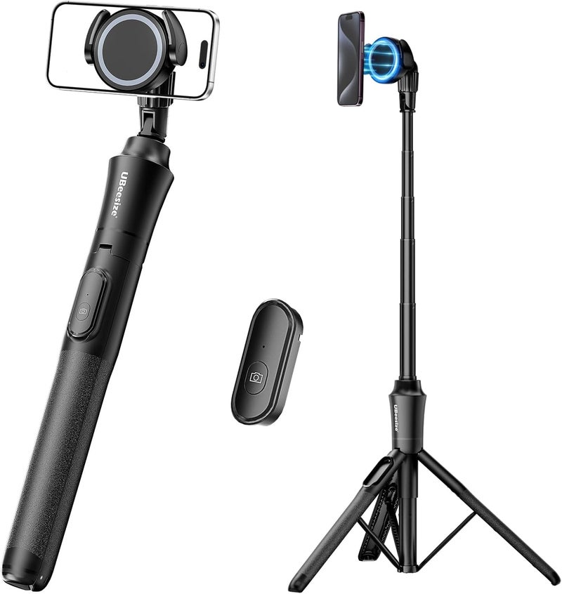UBeesize 62'' Magnetic Selfie Stick Phone Tripod with Wireless Remote, Extendable Cell Phone Tripod Stand, Compatible with MagSafe, Cellphone Tripod for iPhone 17 16 15 14 13 12 and Android Phones - Image 1